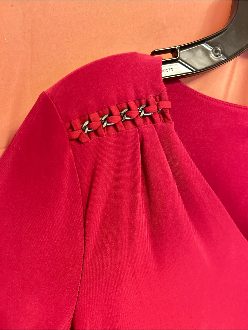 Deep Cranberry Red V-Neck Long Sleeve Top with Shoulder Detail Size: Large - Picture 6 of 8